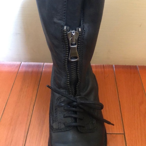 Zara Woman Zip Front Lace Up Leather Bootie - Picture 4 of 5